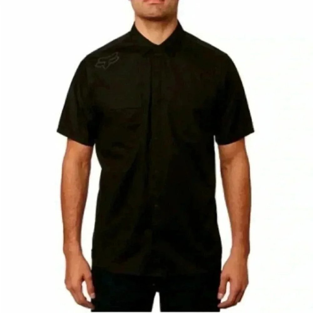 FOX Racing Redplate Flexair Workshirt Short Sleeves Snap Buttons Black Medium